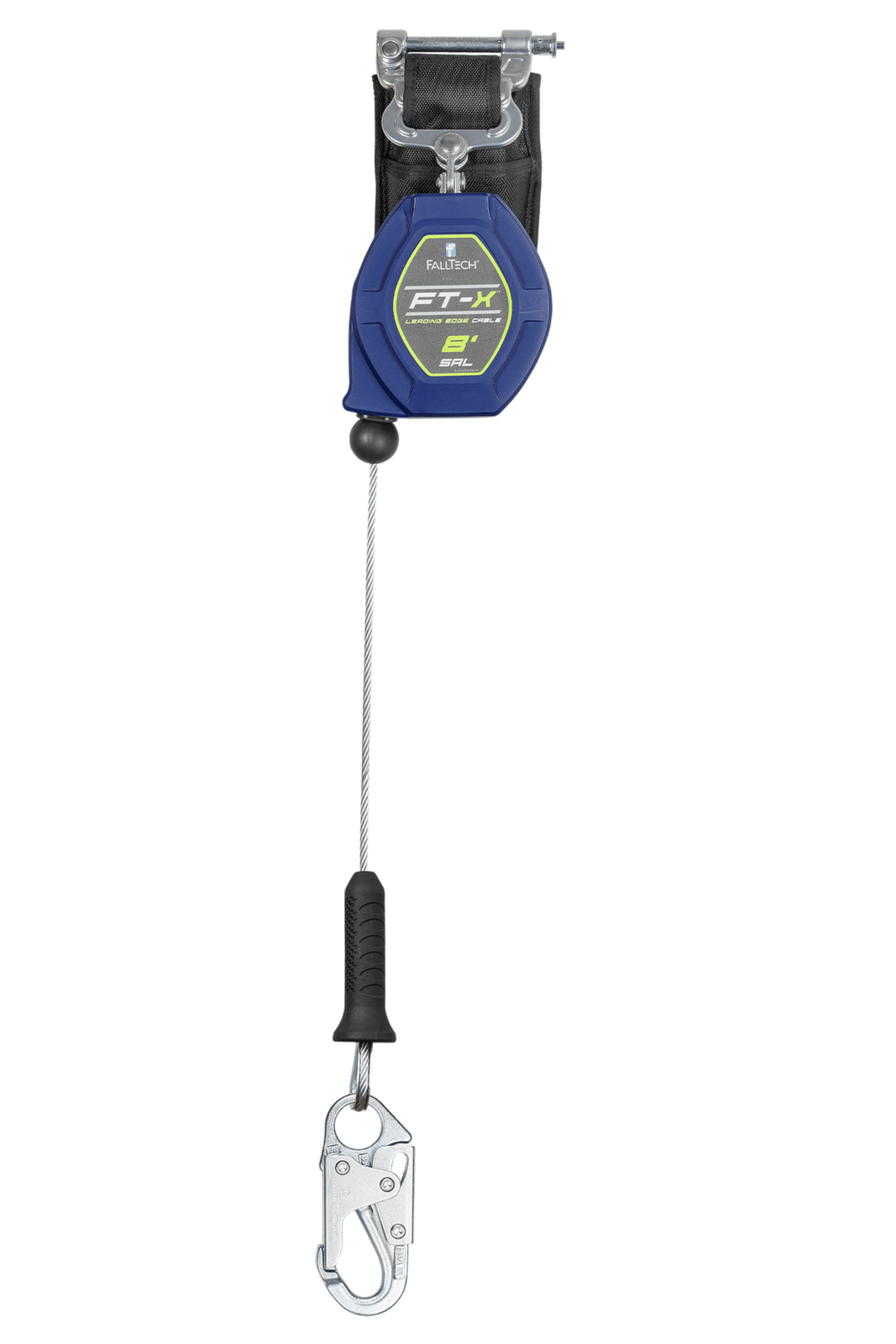 FallTech 8' FT-X Cable Class 2 Leading Edge Personal SRL-P, Single-leg with Steel Snap Hook