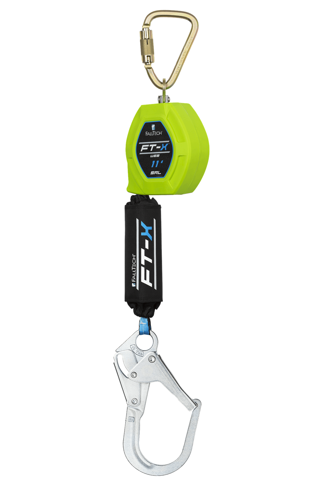 Falltech 11' FT-X Web Class 1 SRL-P with Steel Rebar Hook, Includes Steel Dorsal Connecting Carabiner (ANSI/CSA)