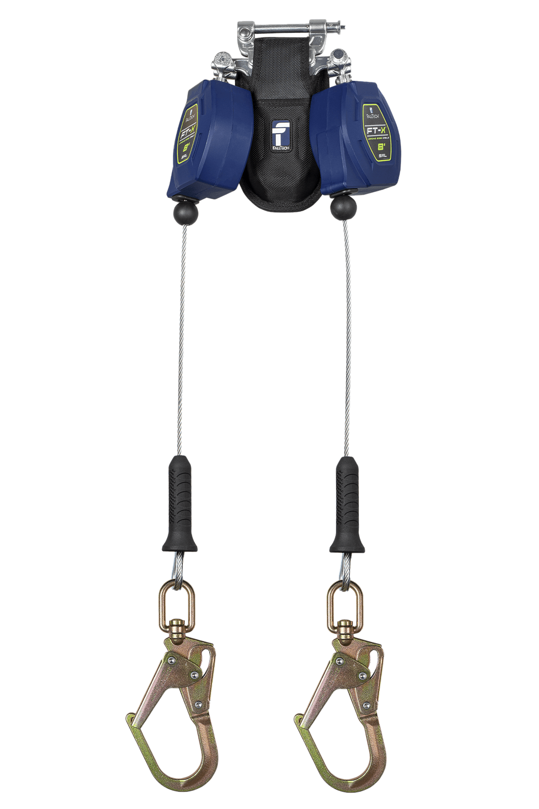Falltech 8' FT-X Cable Class 2 Leading Edge Personal SRL-P, Twin-leg with Steel Swivel Mini Rebar Hooks with SpeedLink (ANSI/CSA)